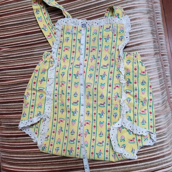 VINTAGE 60s yellow‎ rocking horse shortalls romper unisex 3-6 months - Picture 6 of 7